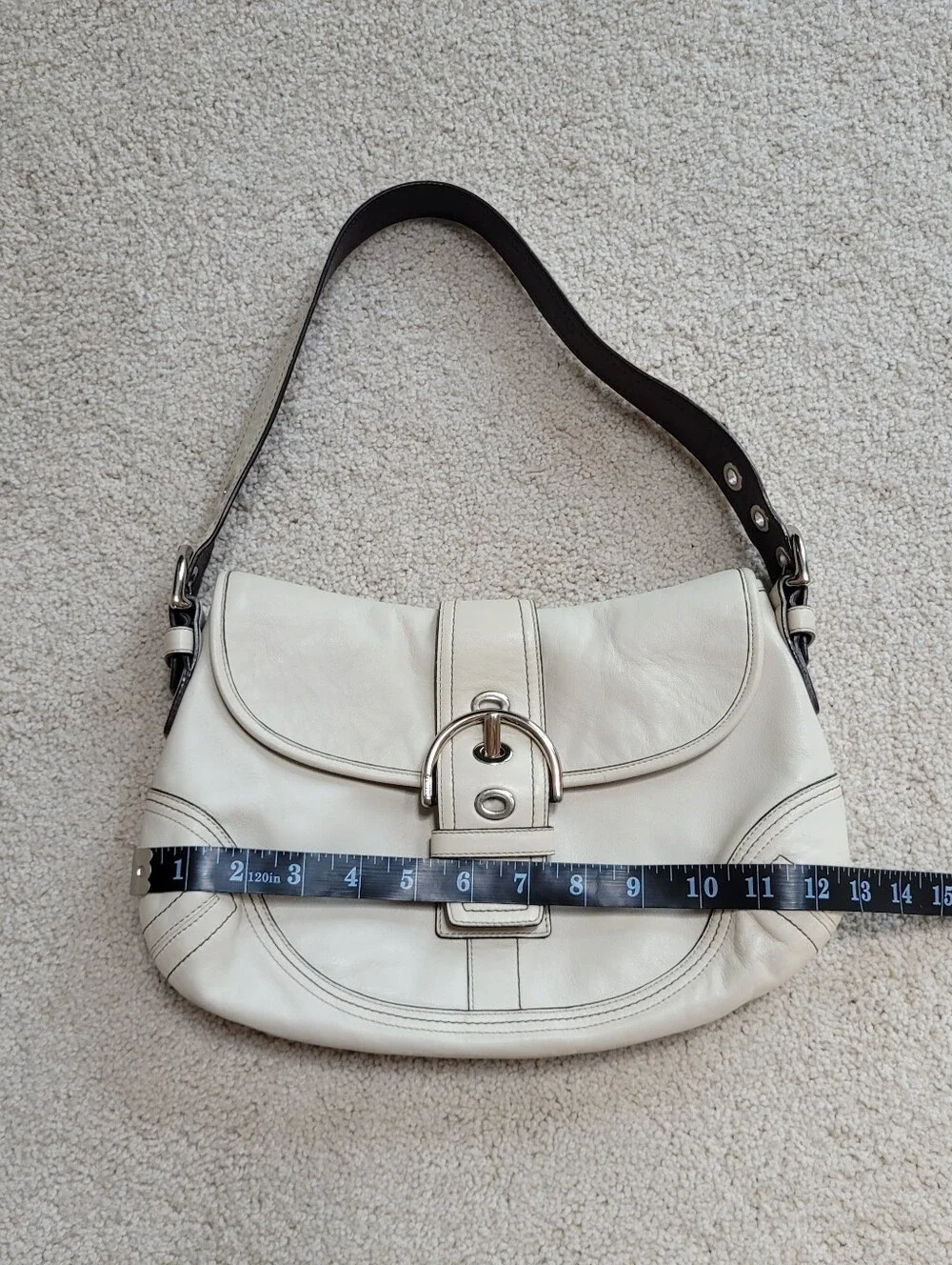 Coach Vintage Soho F10192 Top Flap Y2K Off White Leather Medium Shoulder Bag